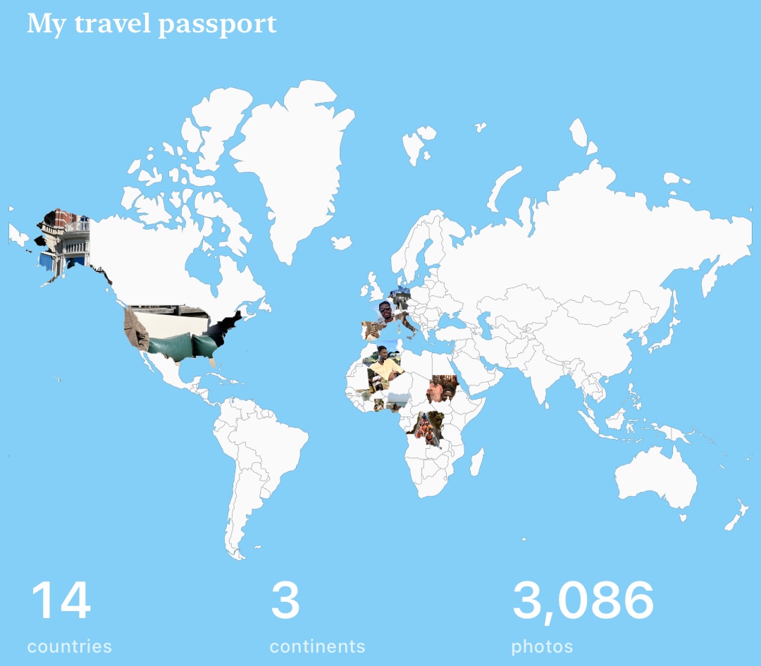 Travel passport with photos inside a world map